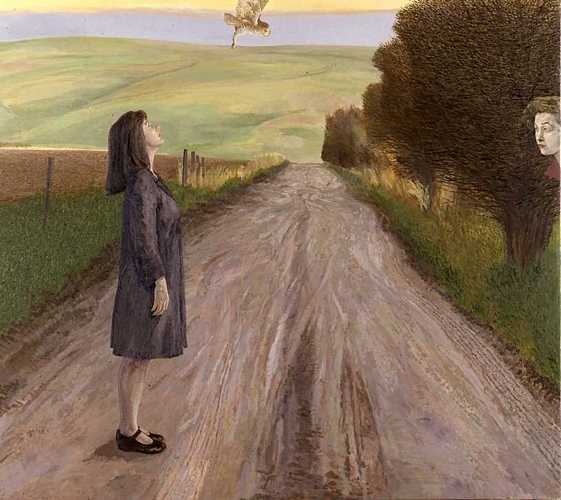 DAVID INSHAW Figure in a Wiltshire Landscape Surprised by an Owl, 1986