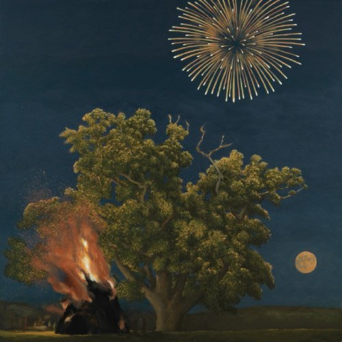 DAVID INSHAW Oak Tree, Bonfire, Moon and Firework, 2012