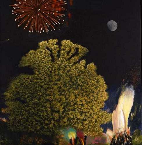 DAVID INSHAW Oak Tree, Bonfire and Fireworks, 2004